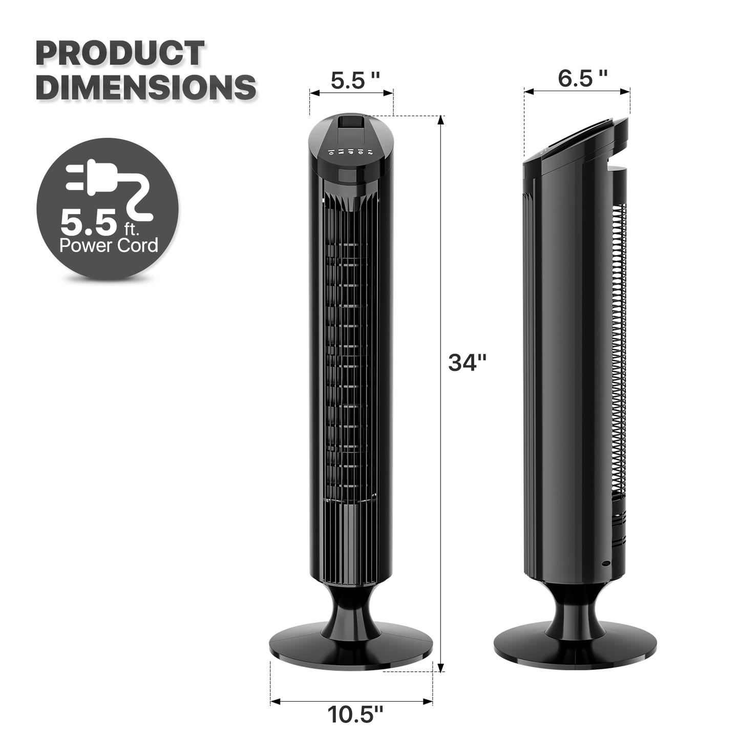 34" Tower Fan - 3 Speeds 3 Modes - Room Temperature Display