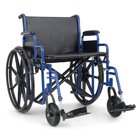 Wheelchair 500 lbs Capacity - Steel Frame PU Seat - 7.5'' Front & 24'' Rear Wheel - 24*17.5'' Seat Size - Blue Frame