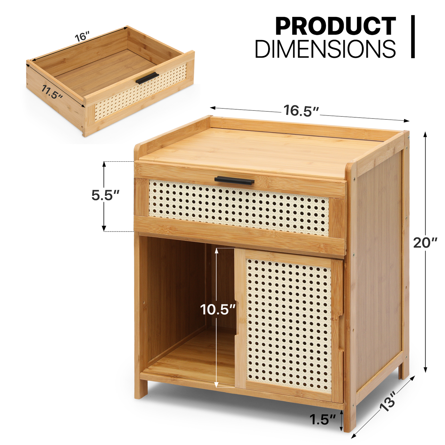 17" Bedside Table / Nightstand - 1 drawer 1 door - Natural