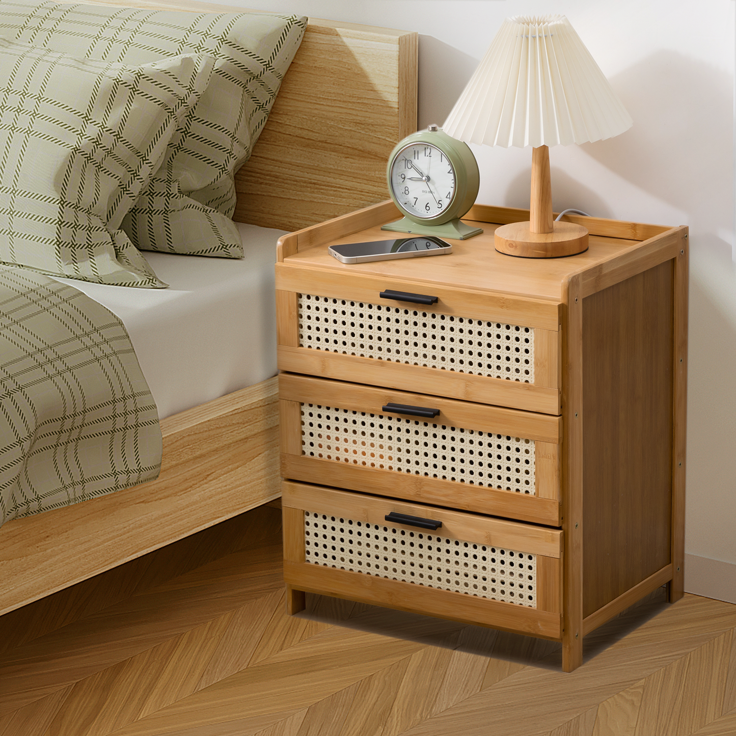 17" Bedside Table / Nightstand - 3 drawers - Natural