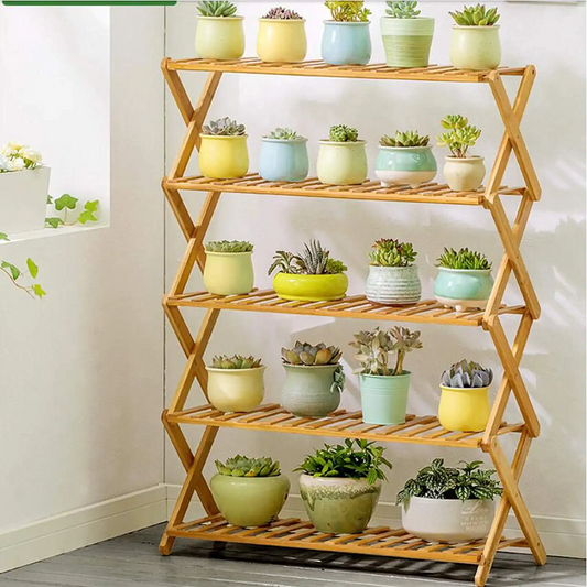 5 Tier Bamboo  Foldable Plant Stand