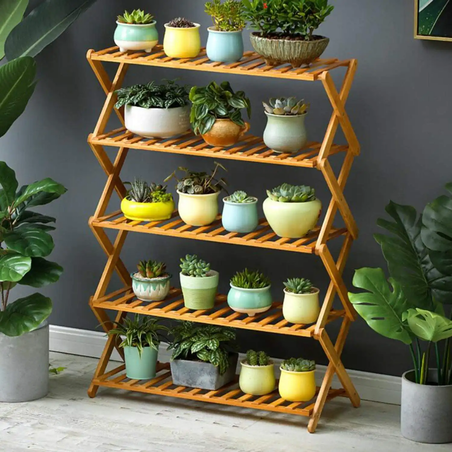 5 Tier Bamboo  Foldable Plant Stand