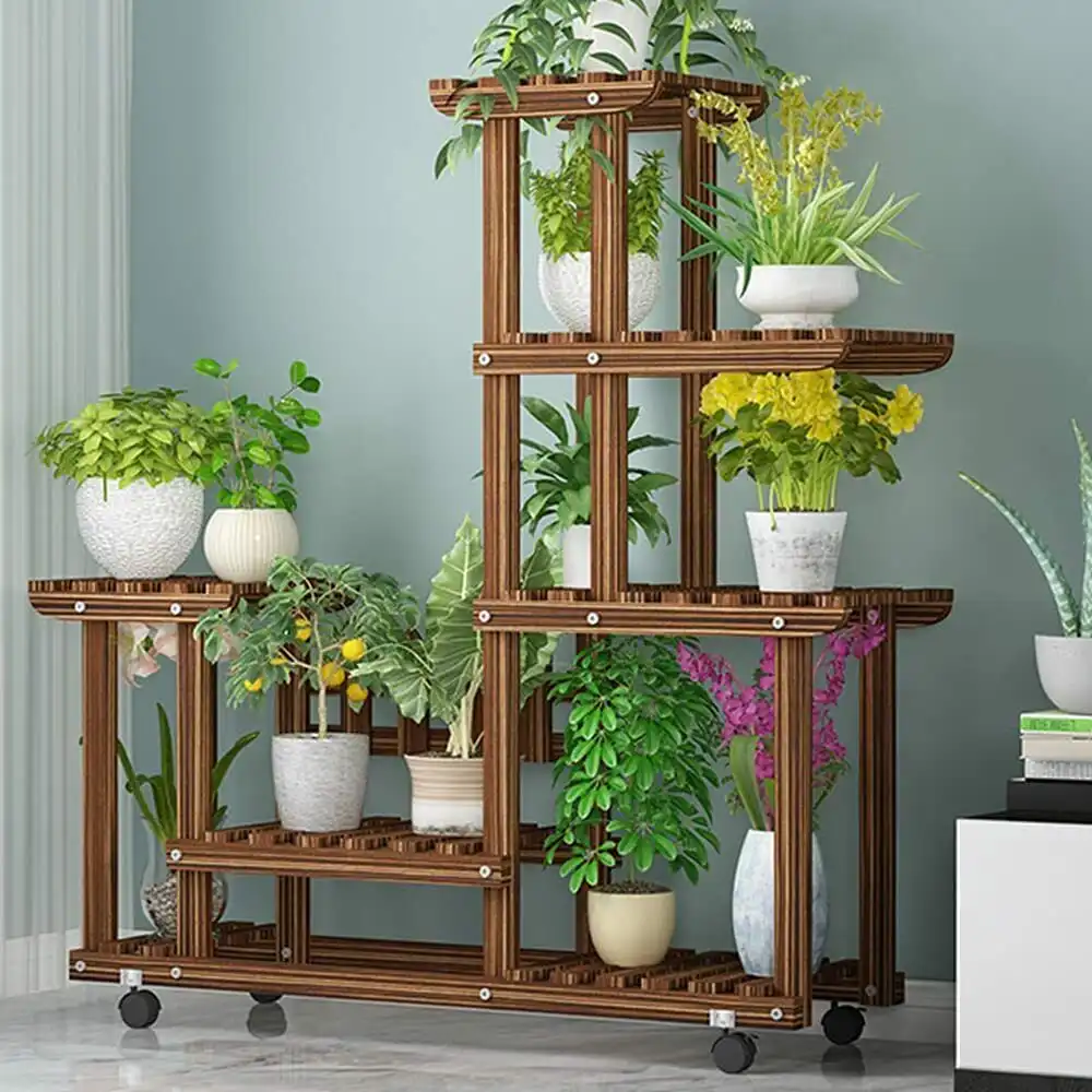 Pine Wood Rolling Plant Stand Multiple-use
