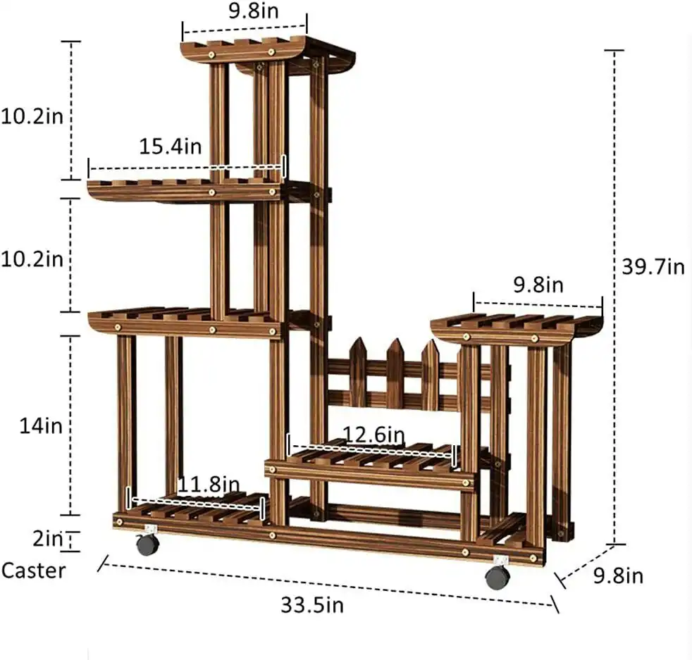 Pine Wood Rolling Plant Stand Multiple-use