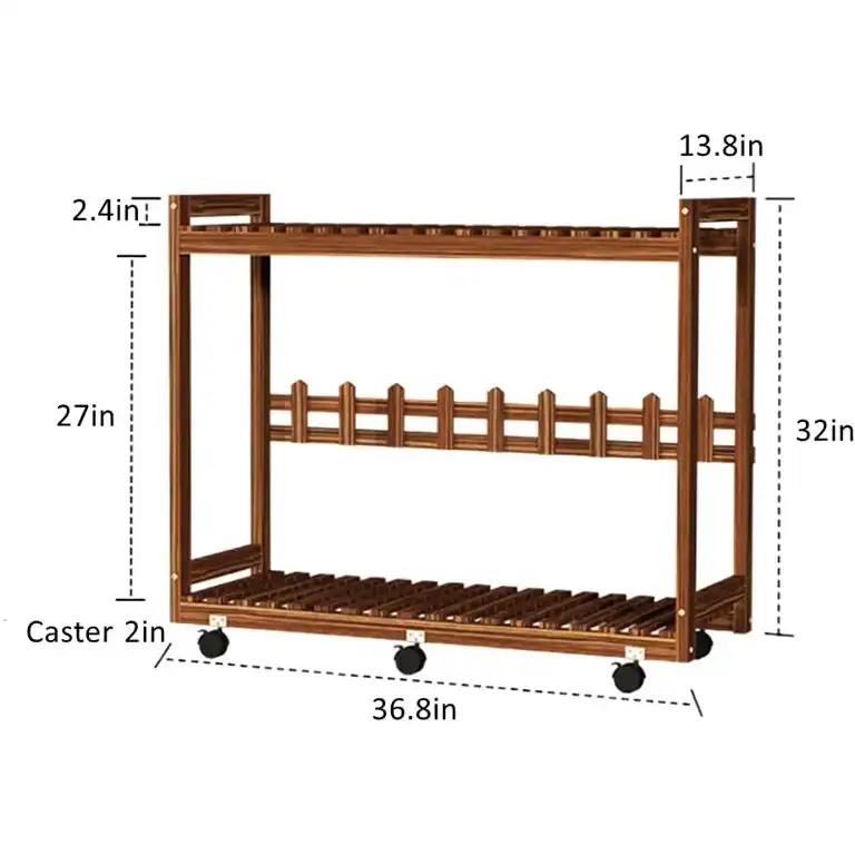 37"Carbonized Wood 2-Tier Rolling Plant Stand