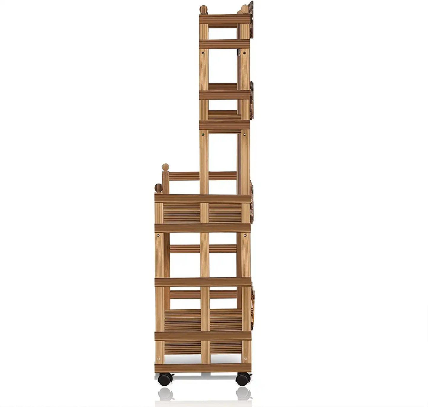 4-Tier Carbonized Wooden Rolling Plant Rack