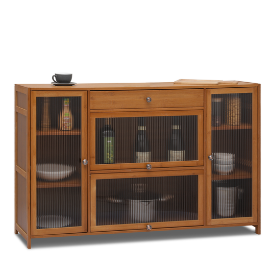 53" Sideboard - 34''Height - 3 Tiers 4 Doors - Brown