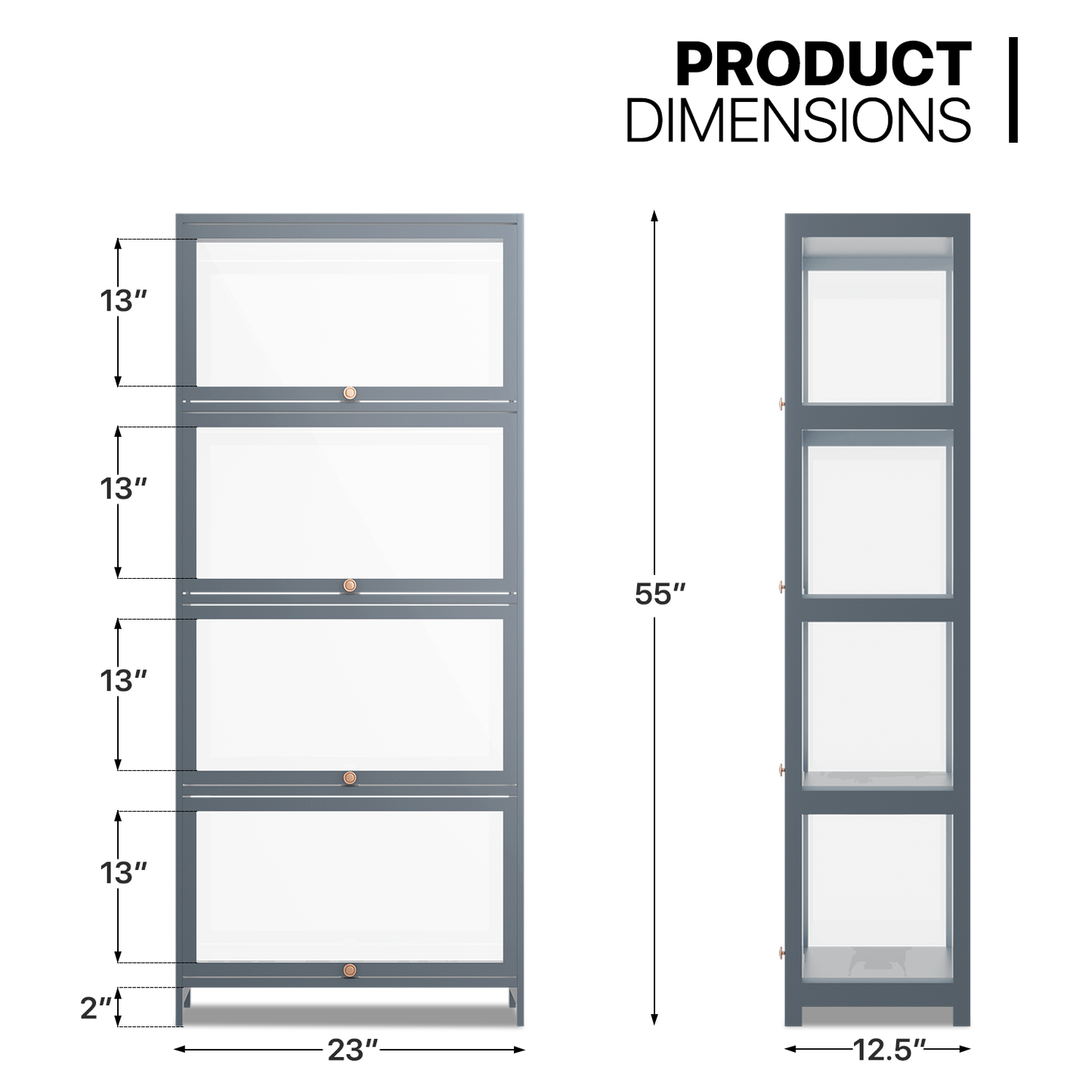 23" Filp Up Acrylic Door Showcase - 55''Height - 4 Tiers - Grey