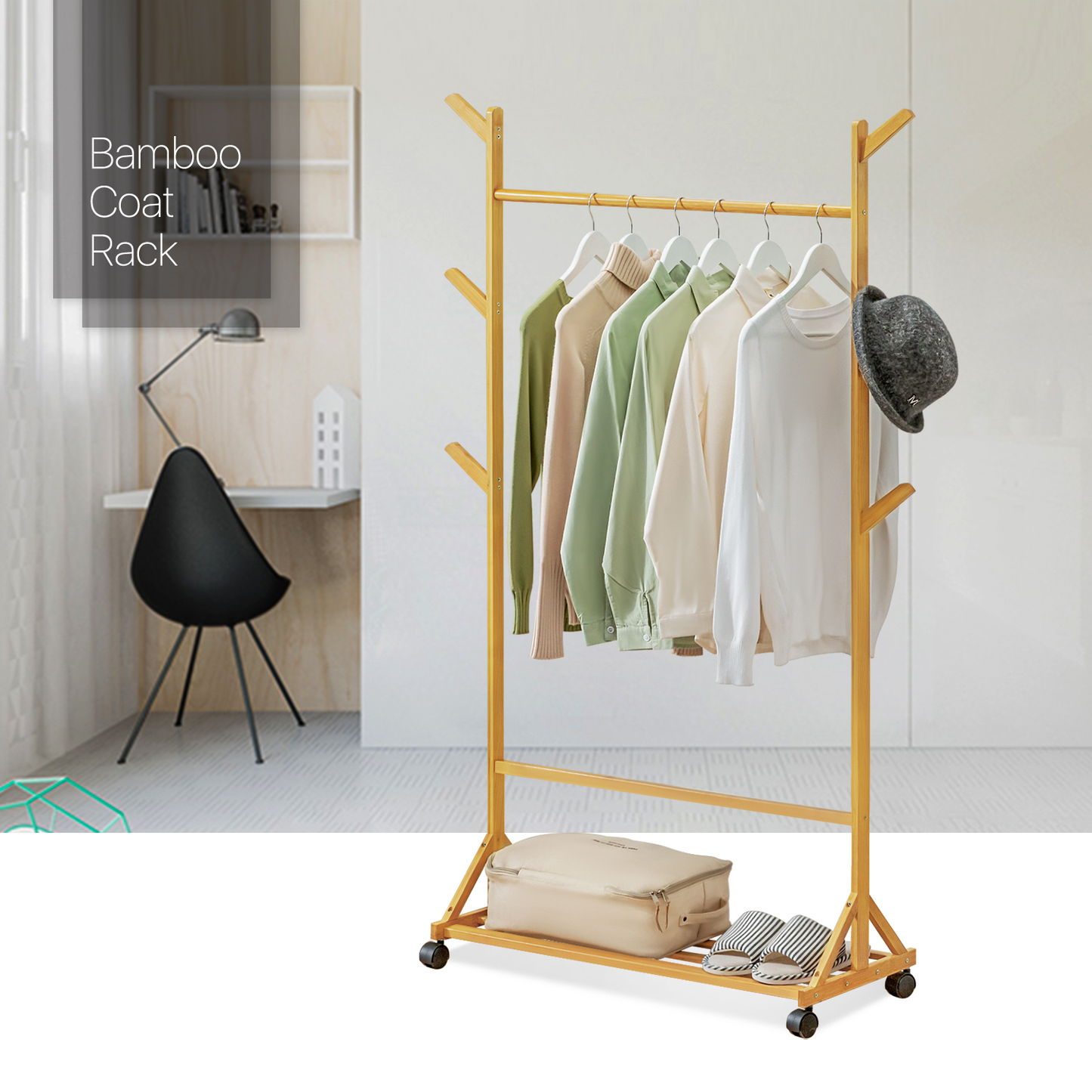 Sliding Garment Clothes Rack - Equal Top - Natural