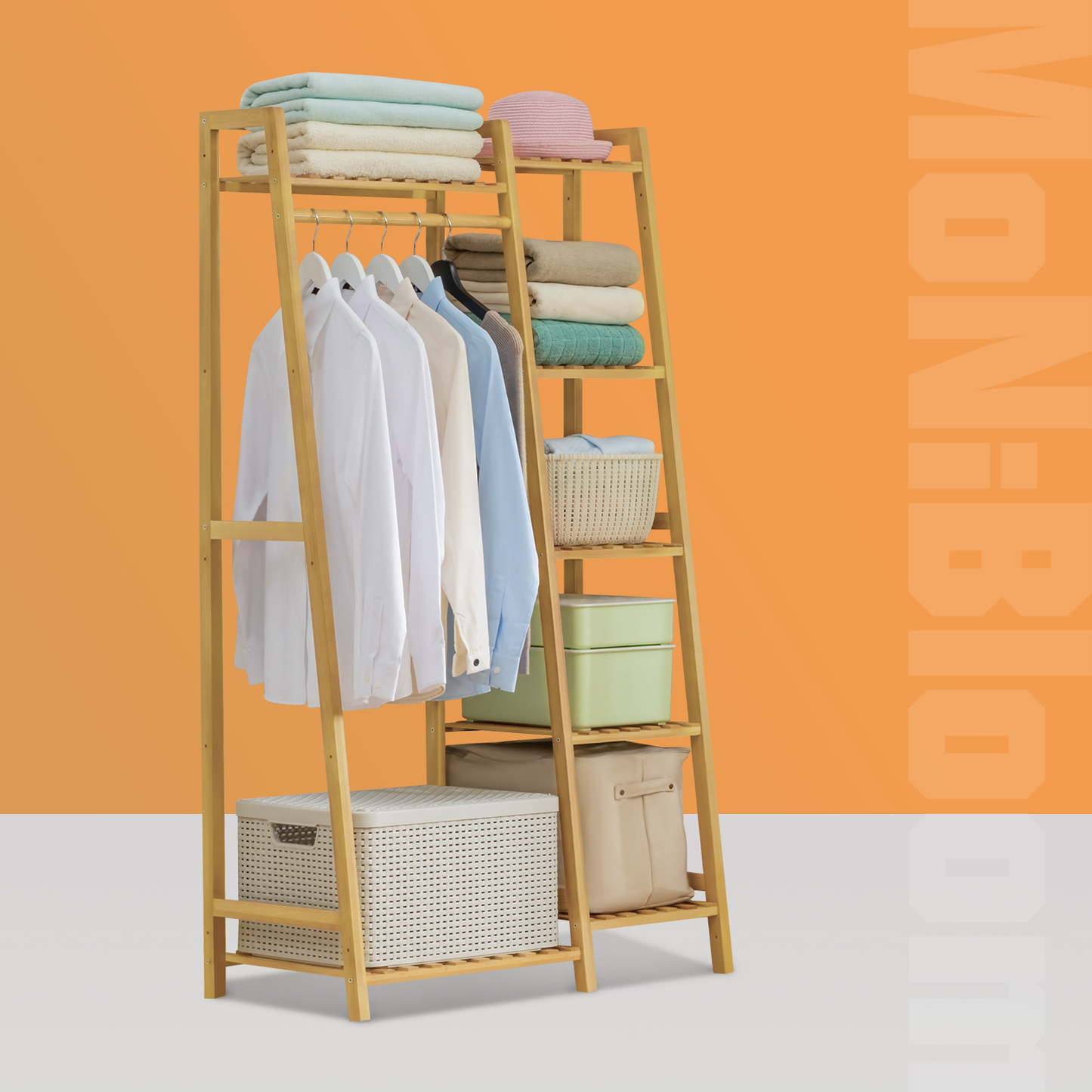 Trapezoid Garment Cabinet Clothes Organizer - Single Rack - Natural