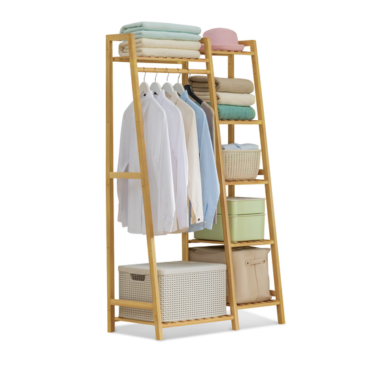 Trapezoid Garment Cabinet Clothes Organizer - Single Rack - Natural