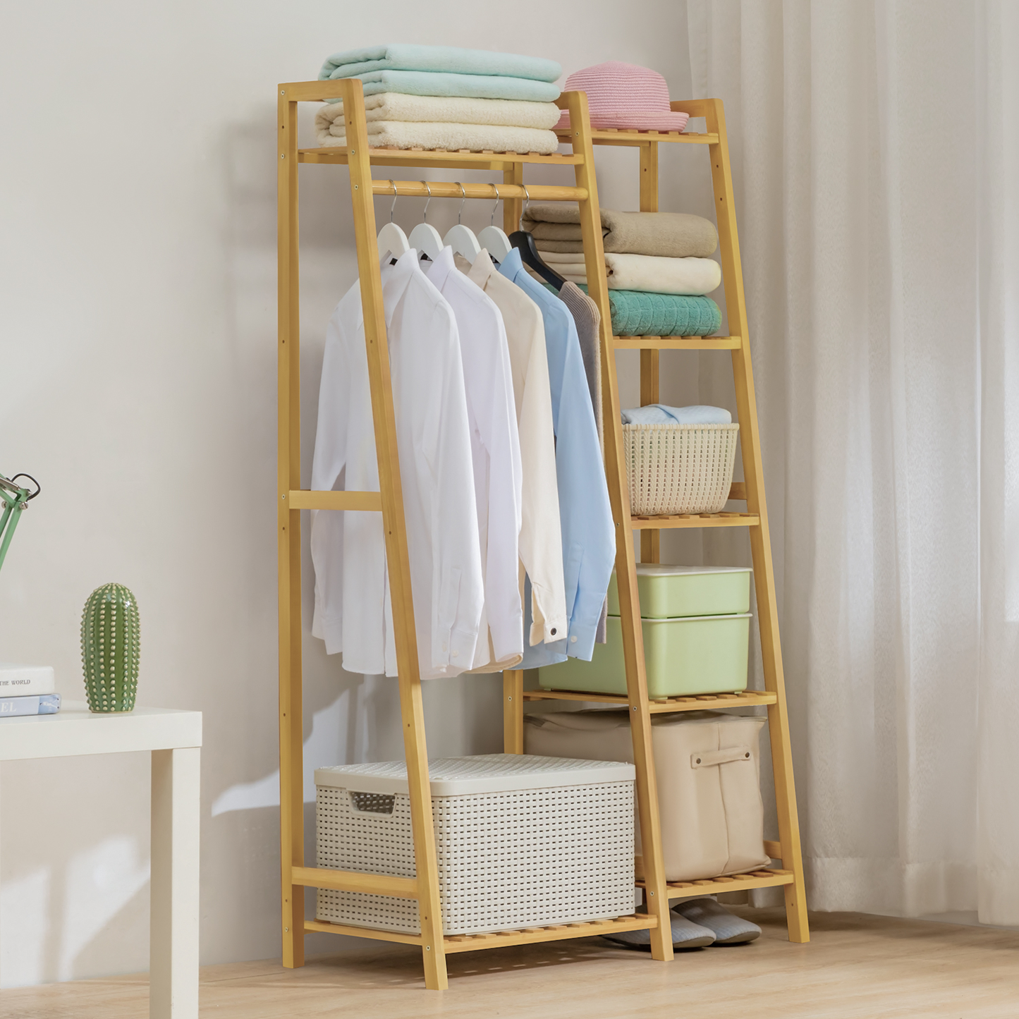 Trapezoid Garment Cabinet Clothes Organizer - Single Rack - Natural