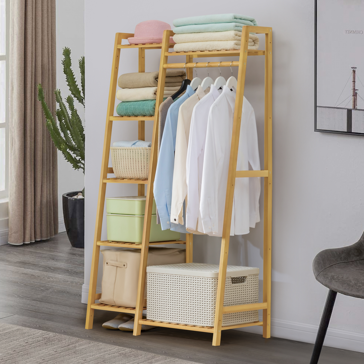 Trapezoid Garment Cabinet Clothes Organizer - Single Rack - Natural