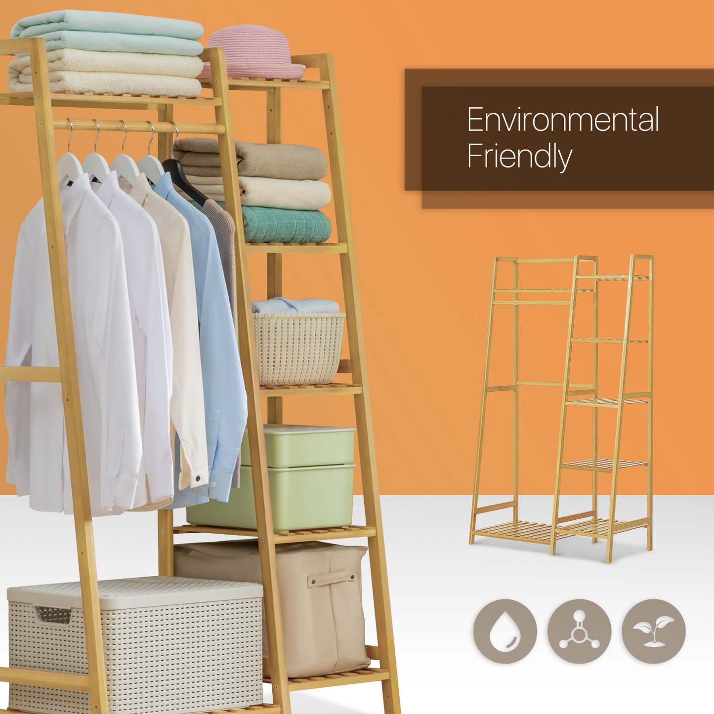 Trapezoid Garment Cabinet Clothes Organizer - Single Rack - Natural