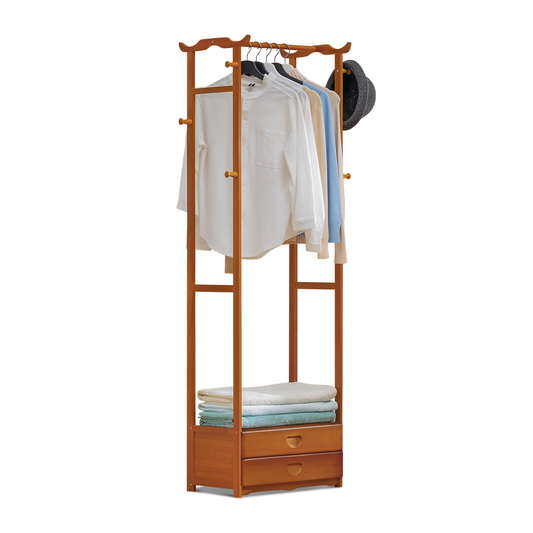 Double Drawer Garment Hanging Stand Rack - Brown