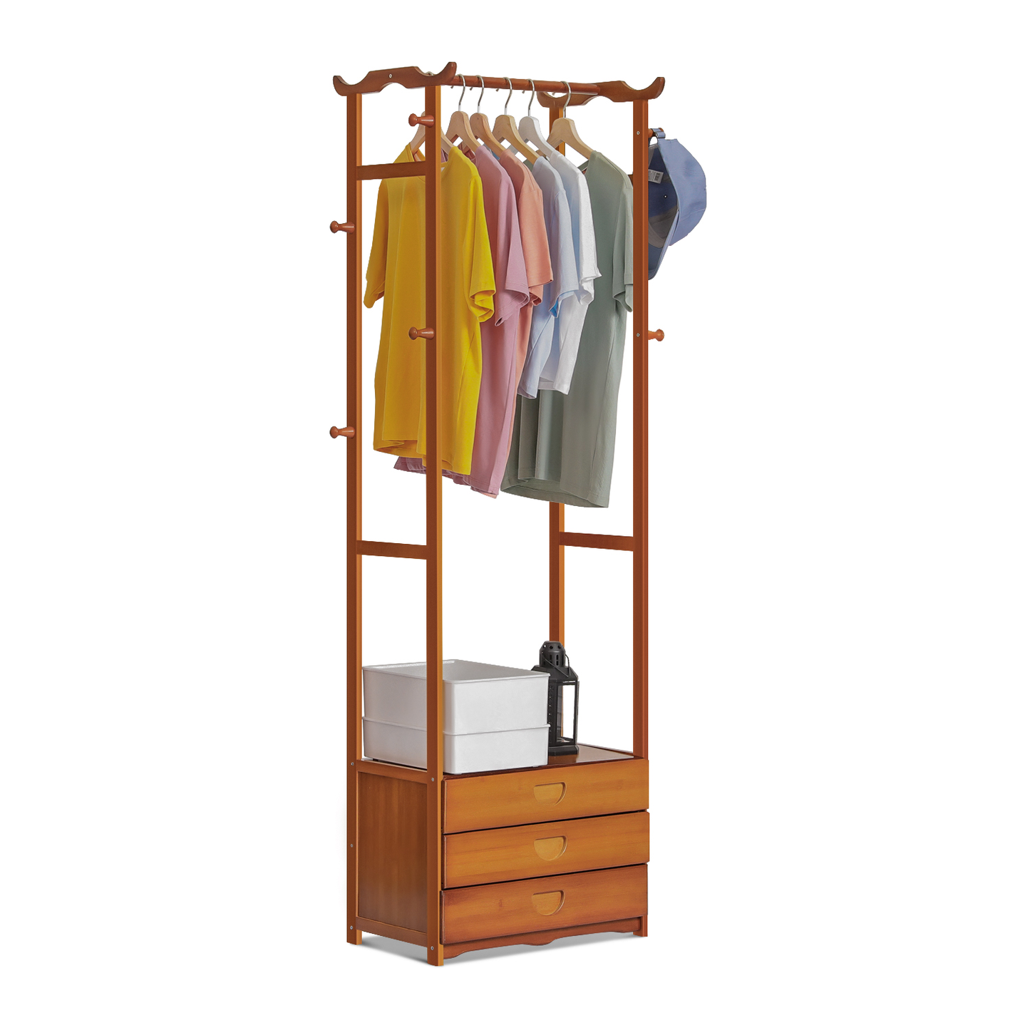 Triple Drawer Garment Hanging Stand Rack - Brown