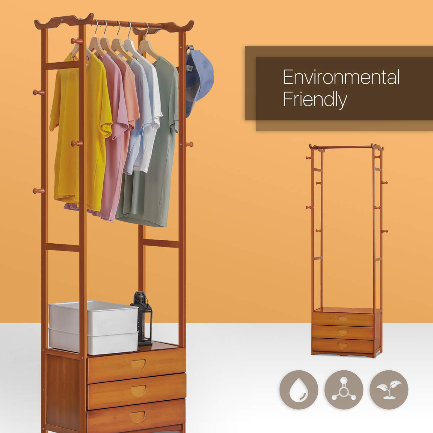 Triple Drawer Garment Hanging Stand Rack - Brown