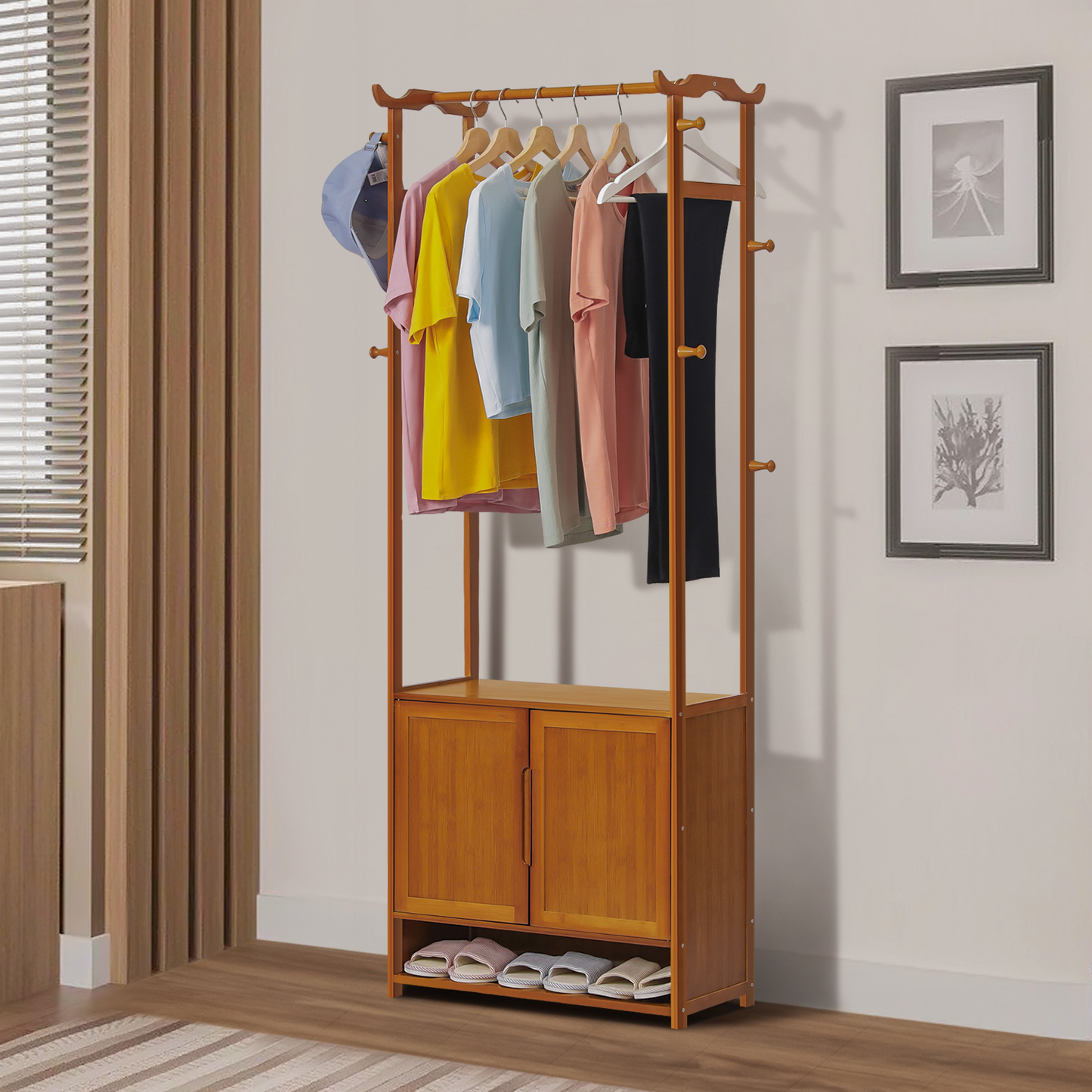 Garment Hanging Stand Rack - Double Door - with Shoes Storage