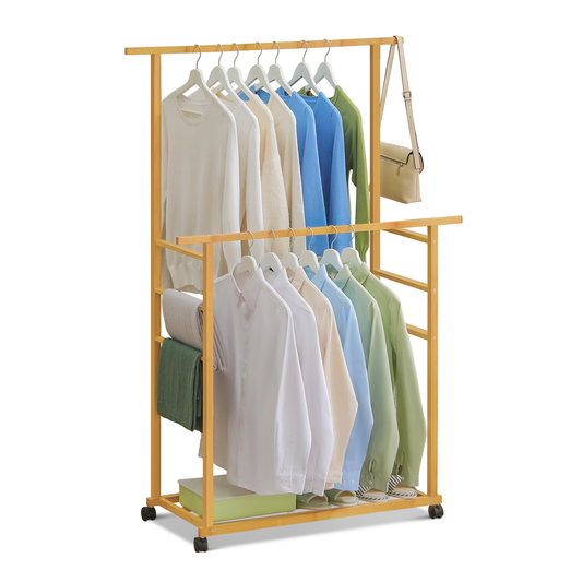 Sliding Garment Double Hanging Clothes Rack - Natural