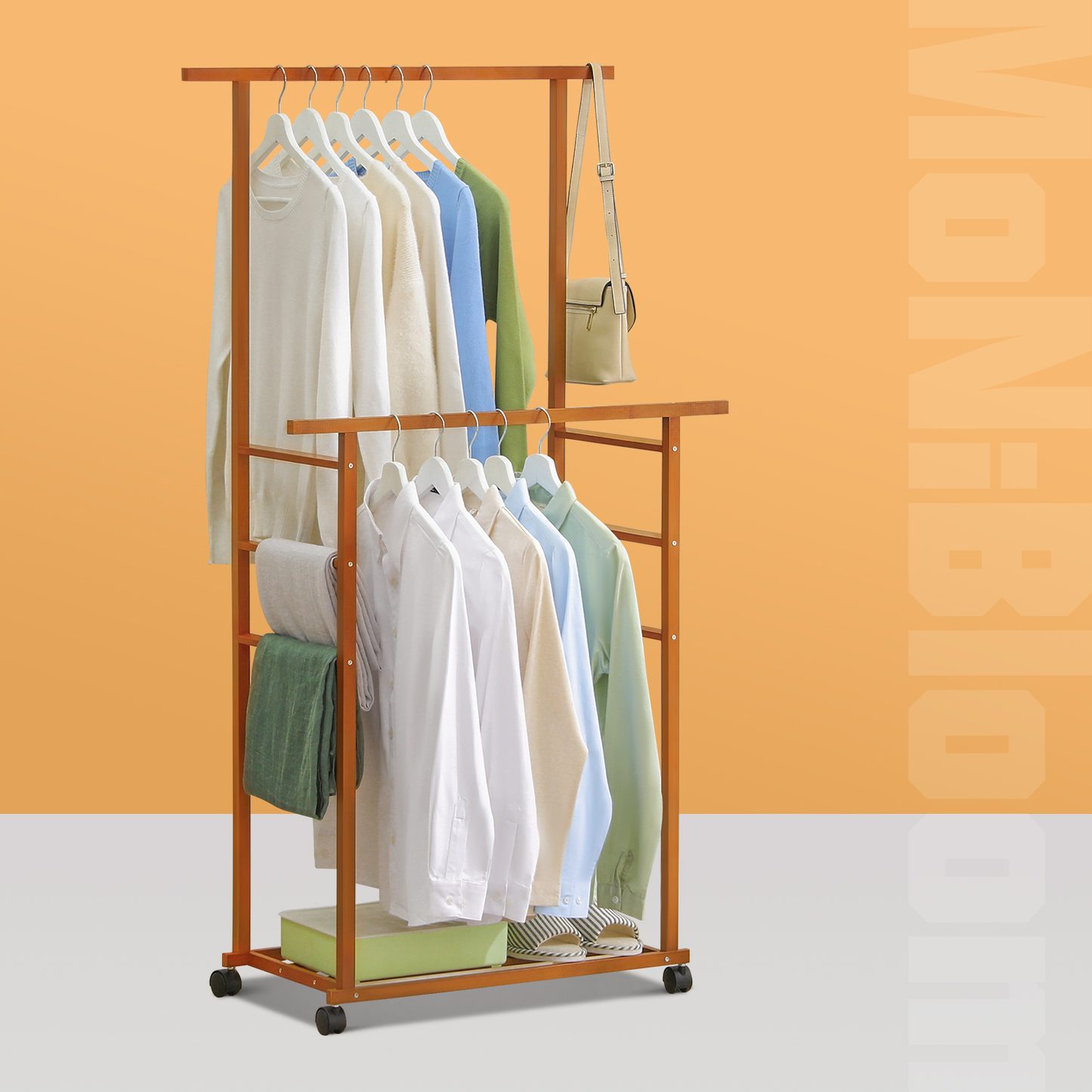 Sliding Garment Double Hanging Clothes Rack - Brown