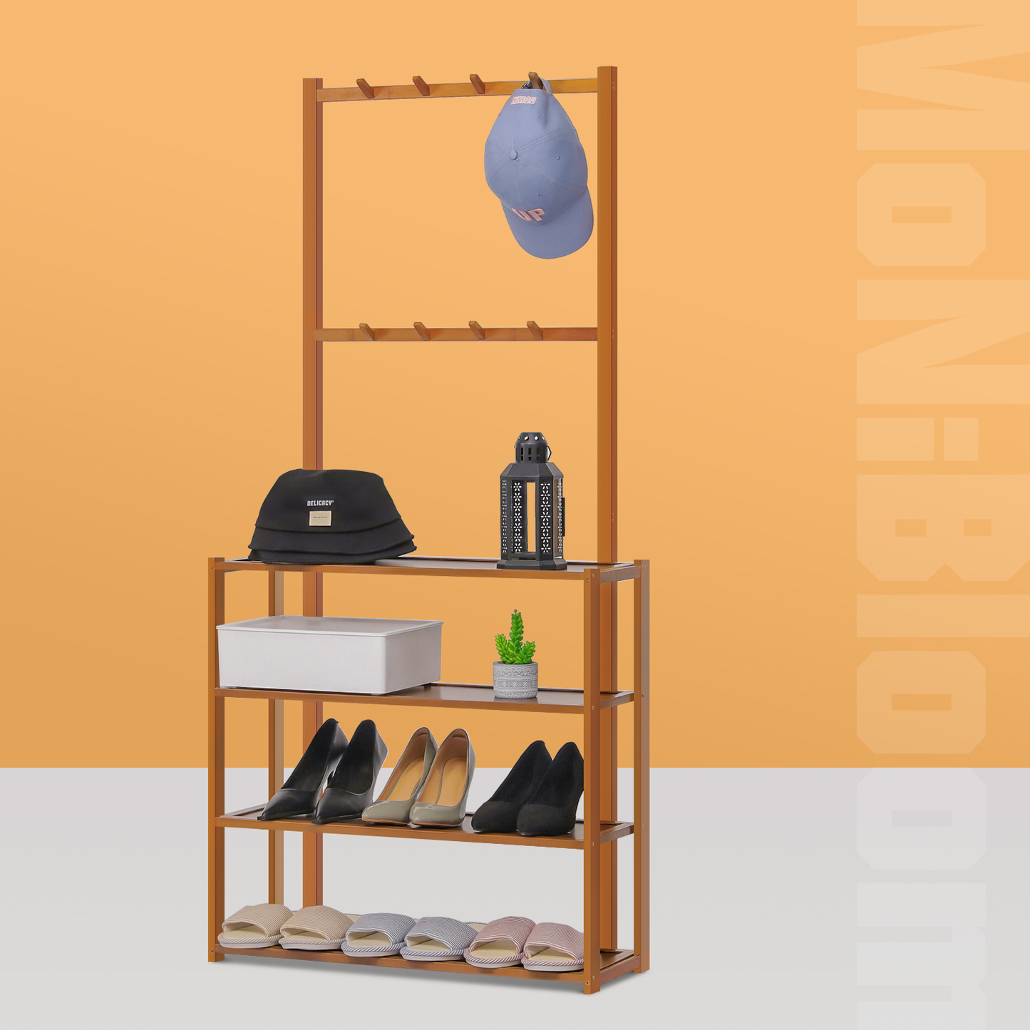 Entryway Coat Rack - with Accessories Storage Shelves - Brown