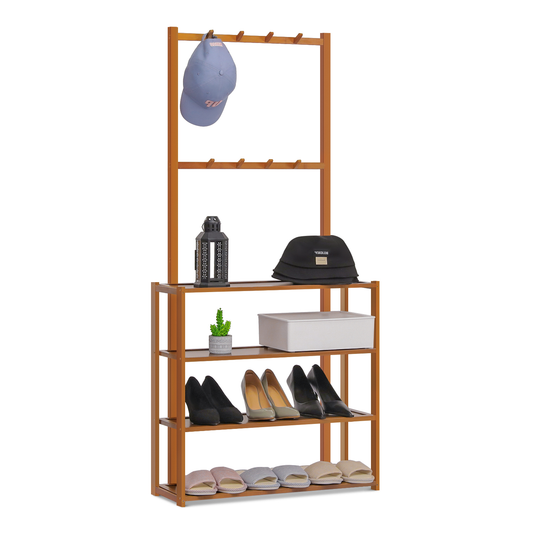Entryway Coat Rack - with Accessories Storage Shelves - Brown