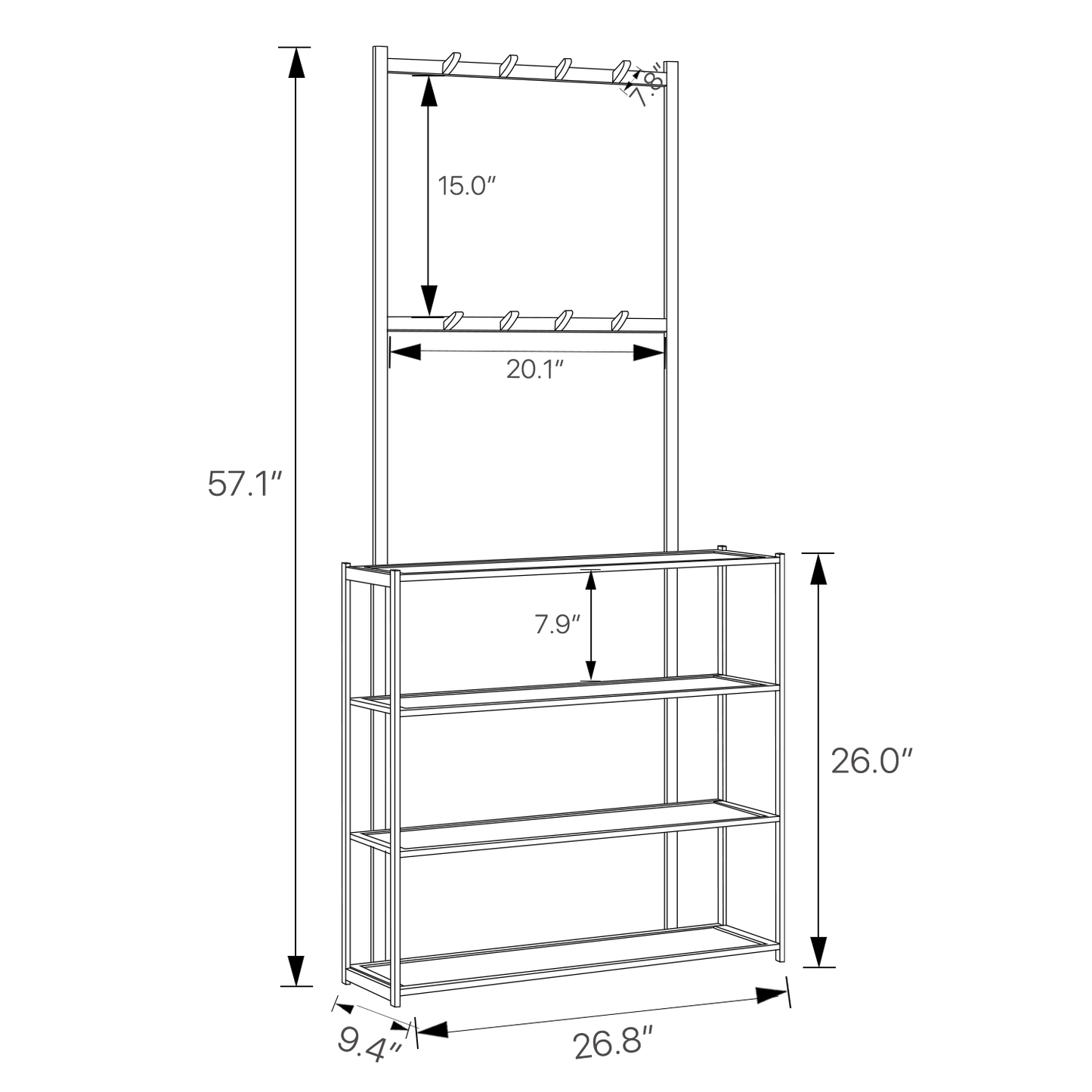 Entryway Coat Rack - with Accessories Storage Shelves - Brown