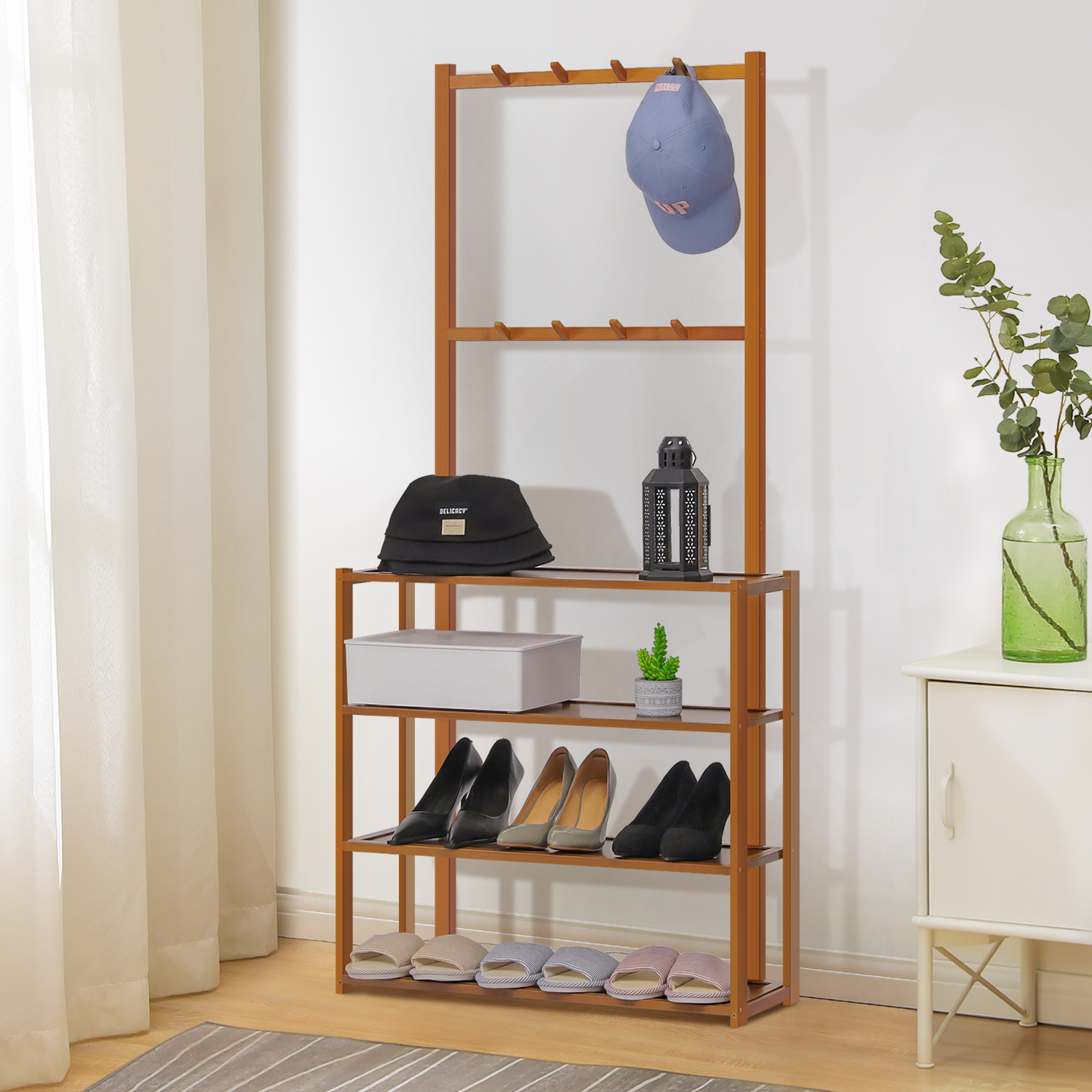 Entryway Coat Rack - with Accessories Storage Shelves - Brown