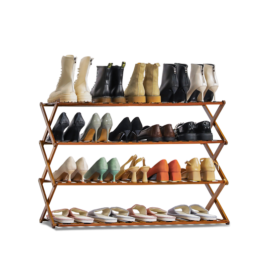 Foldable Multifunctional Shoe Rack Organizer - 4 Tier - Brown