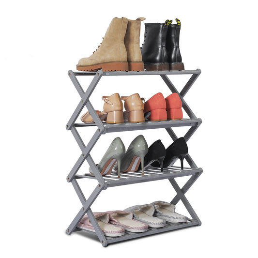 Foldable Multifunctional Shoe Rack Organizer - 4 Tier - Gray