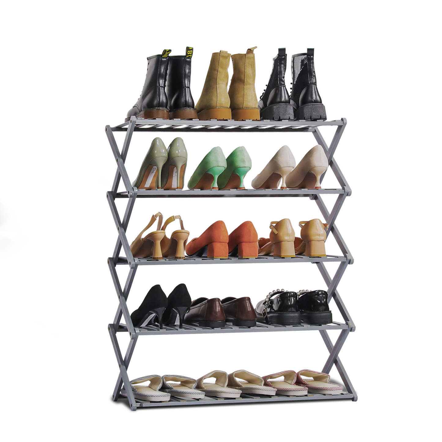 Foldable Multifunctional Shoe Rack Organizer - 5 Tier - Gray