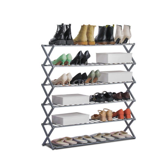 Foldable Multifunctional Shoe Rack Organizer - 6 Tier - Gray