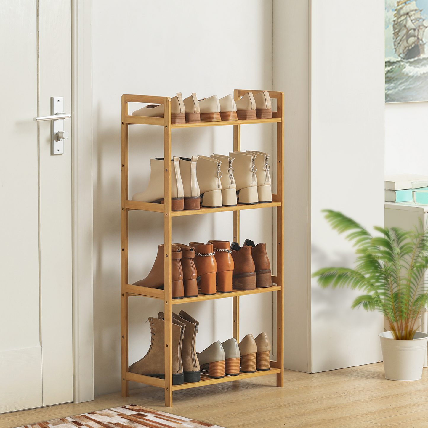 Adjustable Shoe Rack Entryway Shelf Organizer - 4 Tier - Natural