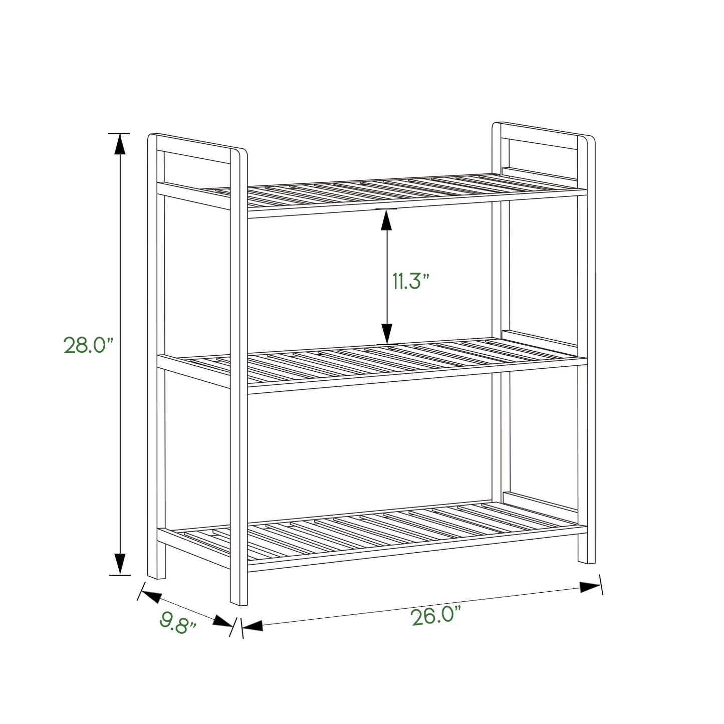 Adjustable Shoe Rack Entryway Shelf Organizer - 3 Tier - Green