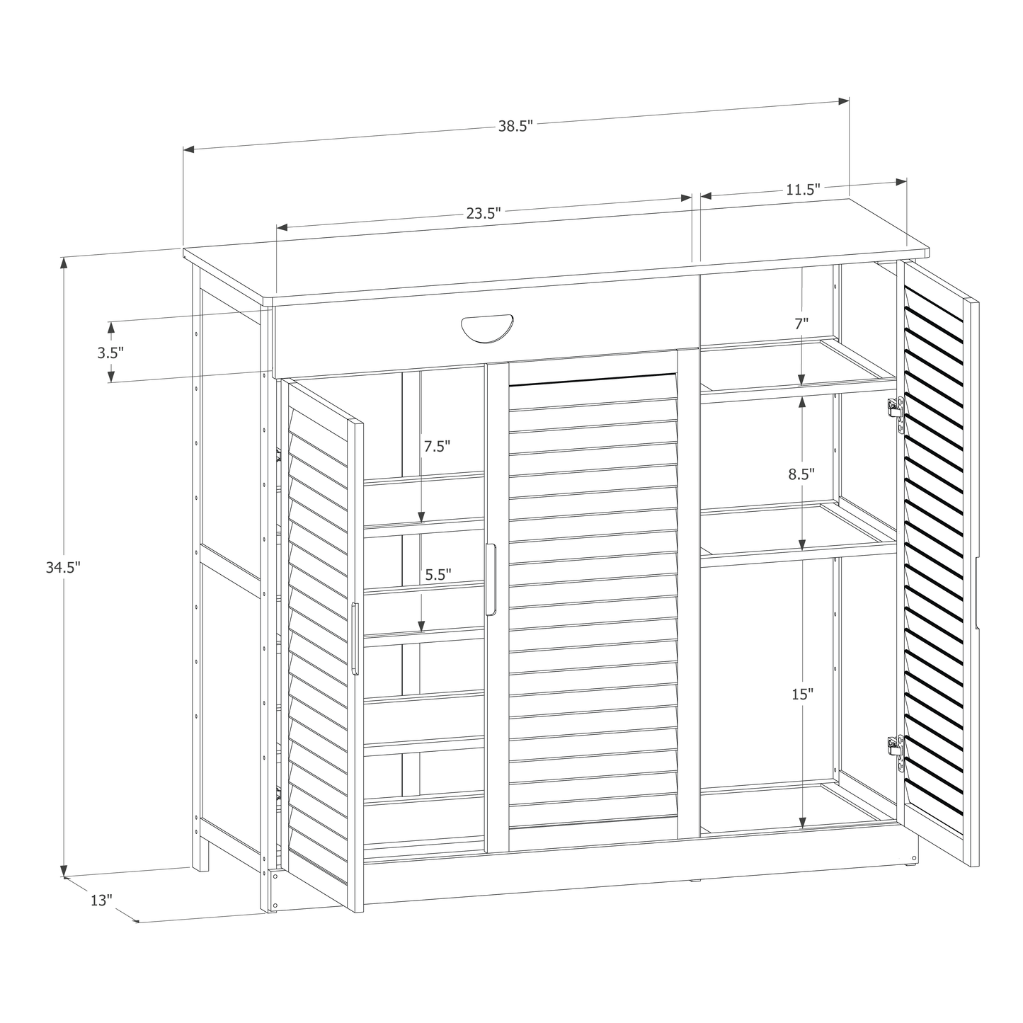 Louver Panel 3 Door Cabinet - with Drawer