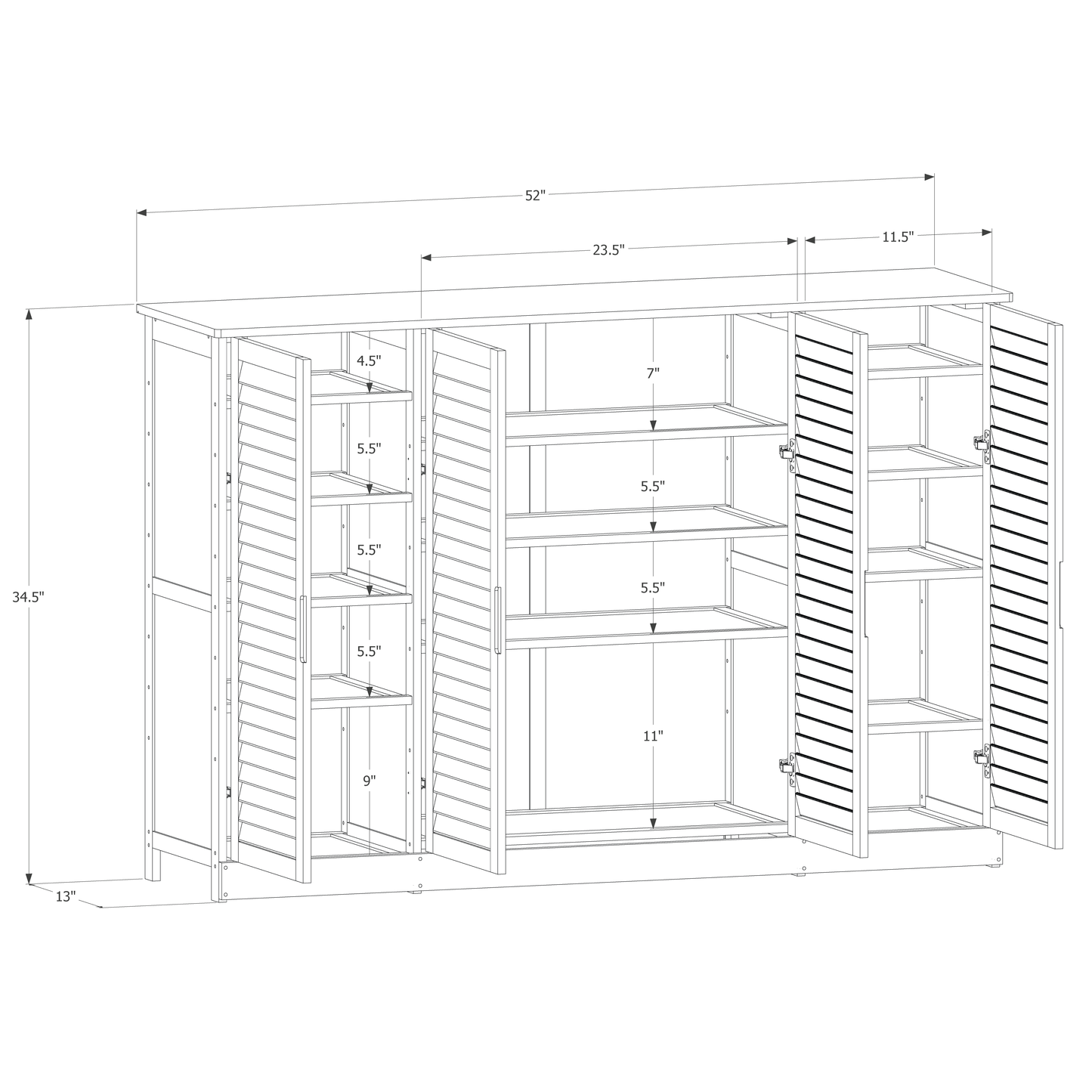 Louver Panel 4 Door Cabinet - Center Door