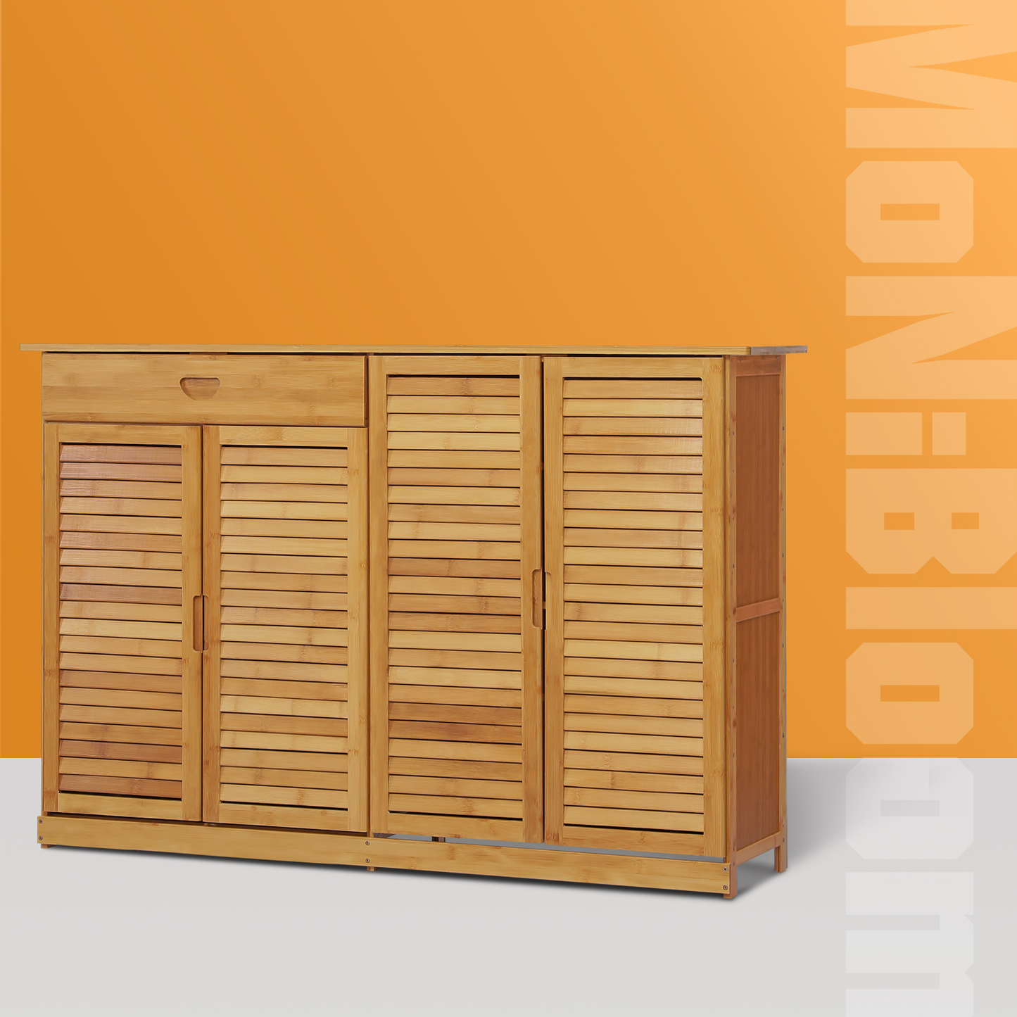 Louver Panel 4 Door Cabinet - with Side Drawer