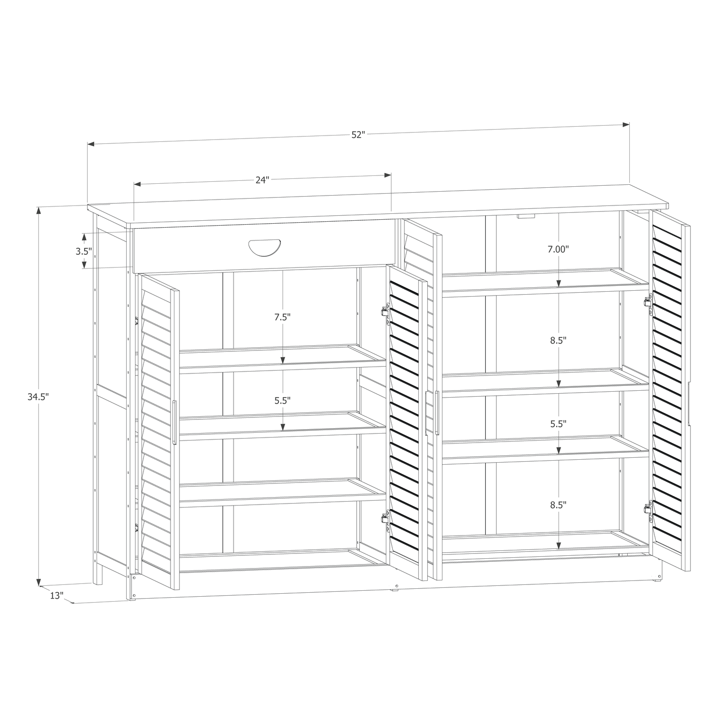 Louver Panel 4 Door Cabinet - with Side Drawer