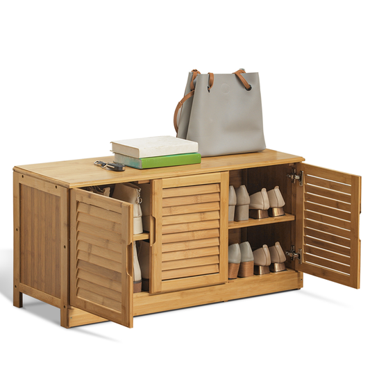 Louver Panel Shoe Changing Cabinet - 39" - Natural