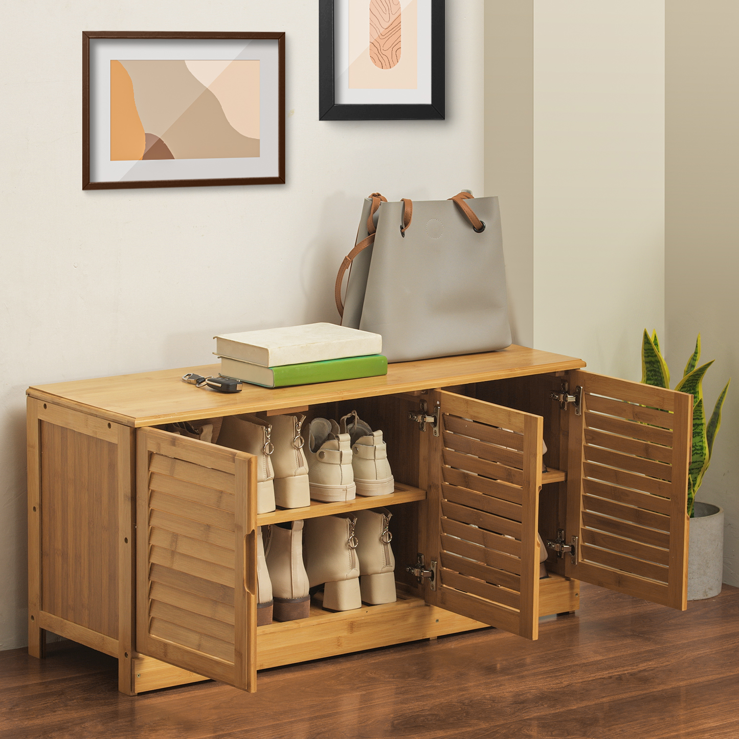 Louver Panel Shoe Changing Cabinet - 39" - Natural