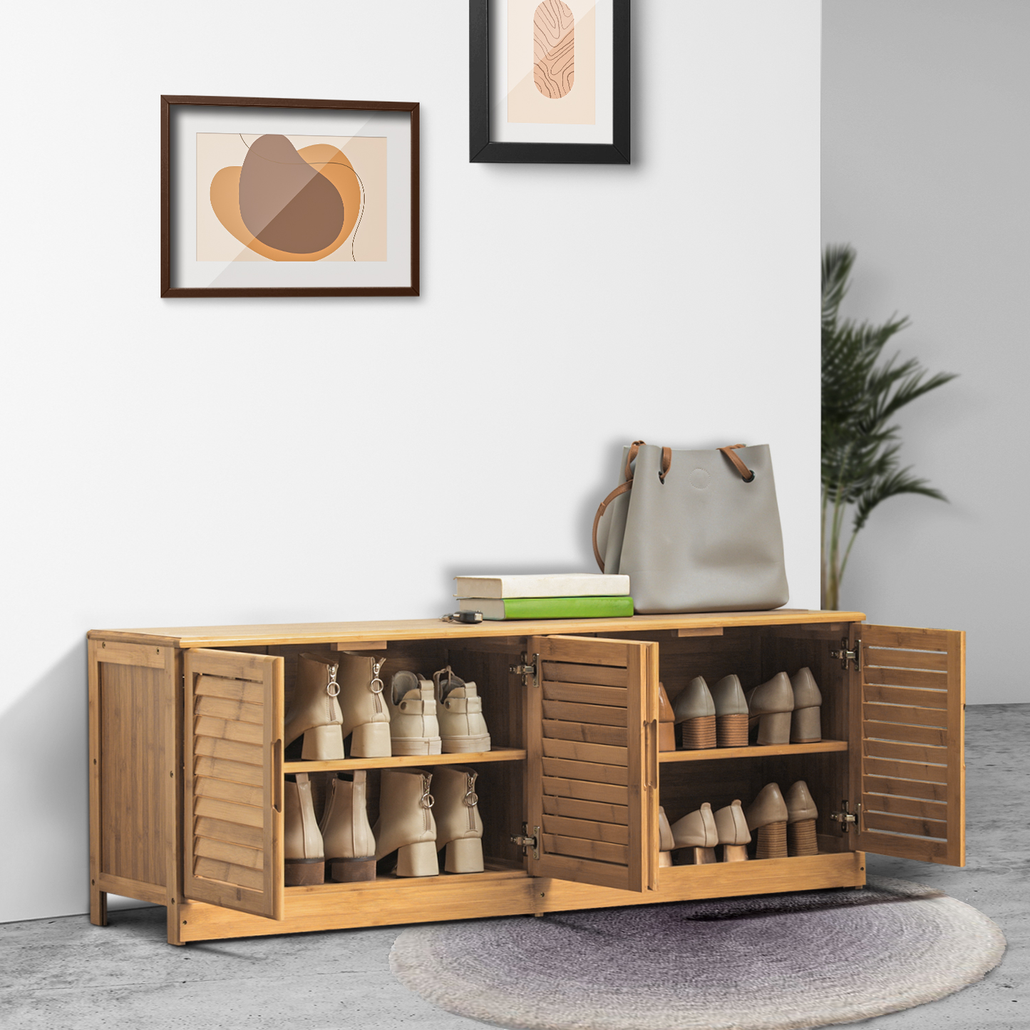 Louver Panel Shoe Changing Cabinet - 52" - Natural