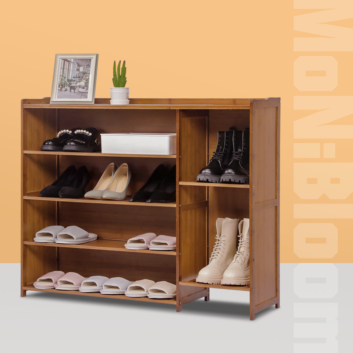 Shoe Organizer - Enclosed Back Panel with Side Boots Storage - 5 Tier - Brown