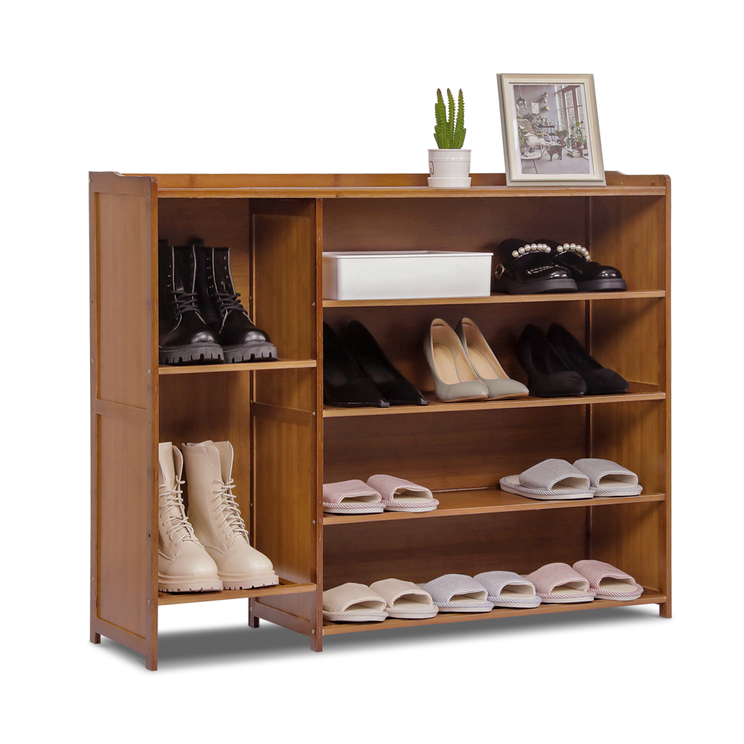 Shoe Organizer - Enclosed Back Panel with Side Boots Storage - 5 Tier - Brown