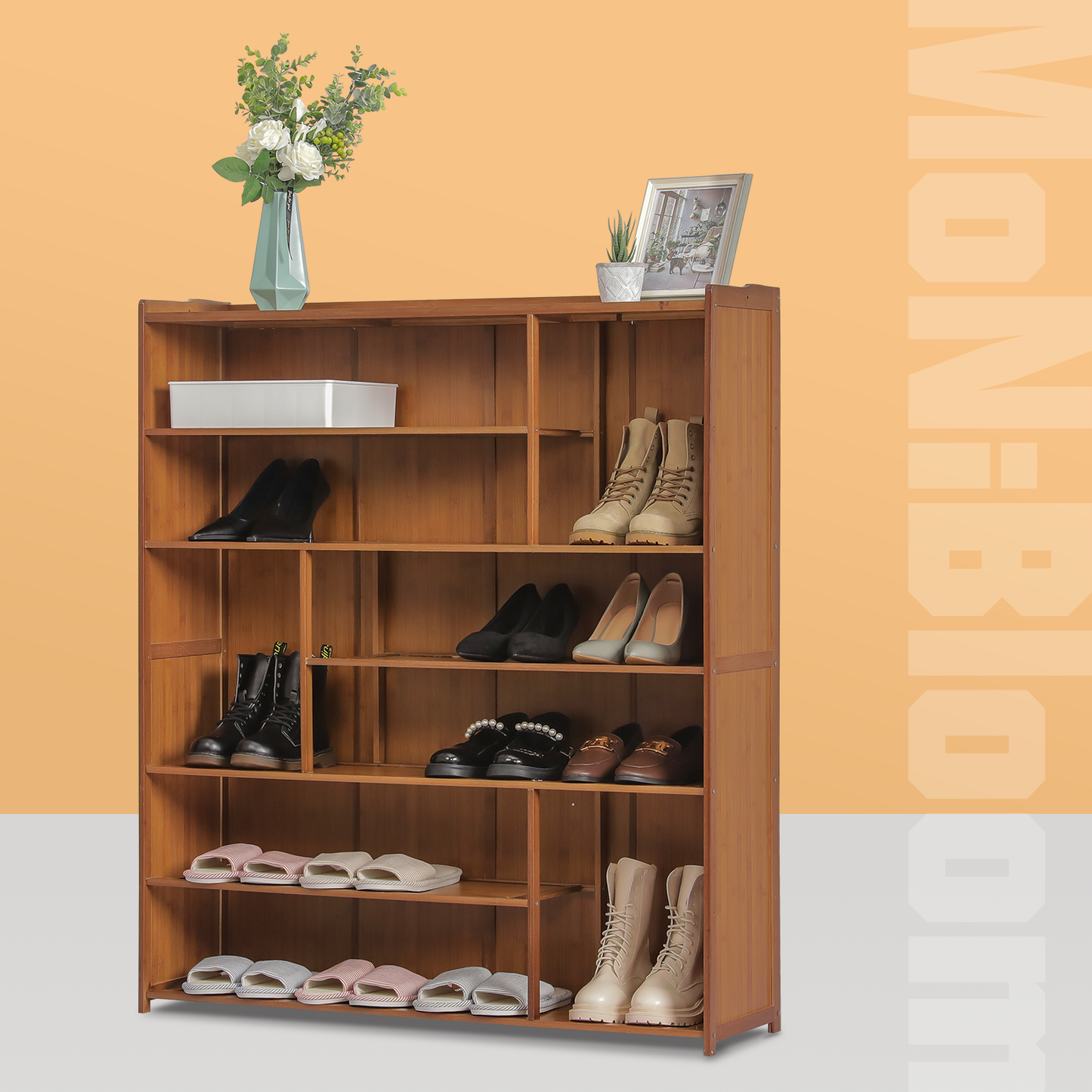 Shoe Organizer - Enclosed Back Panel with Boots Storage - 7 Tier - Brown