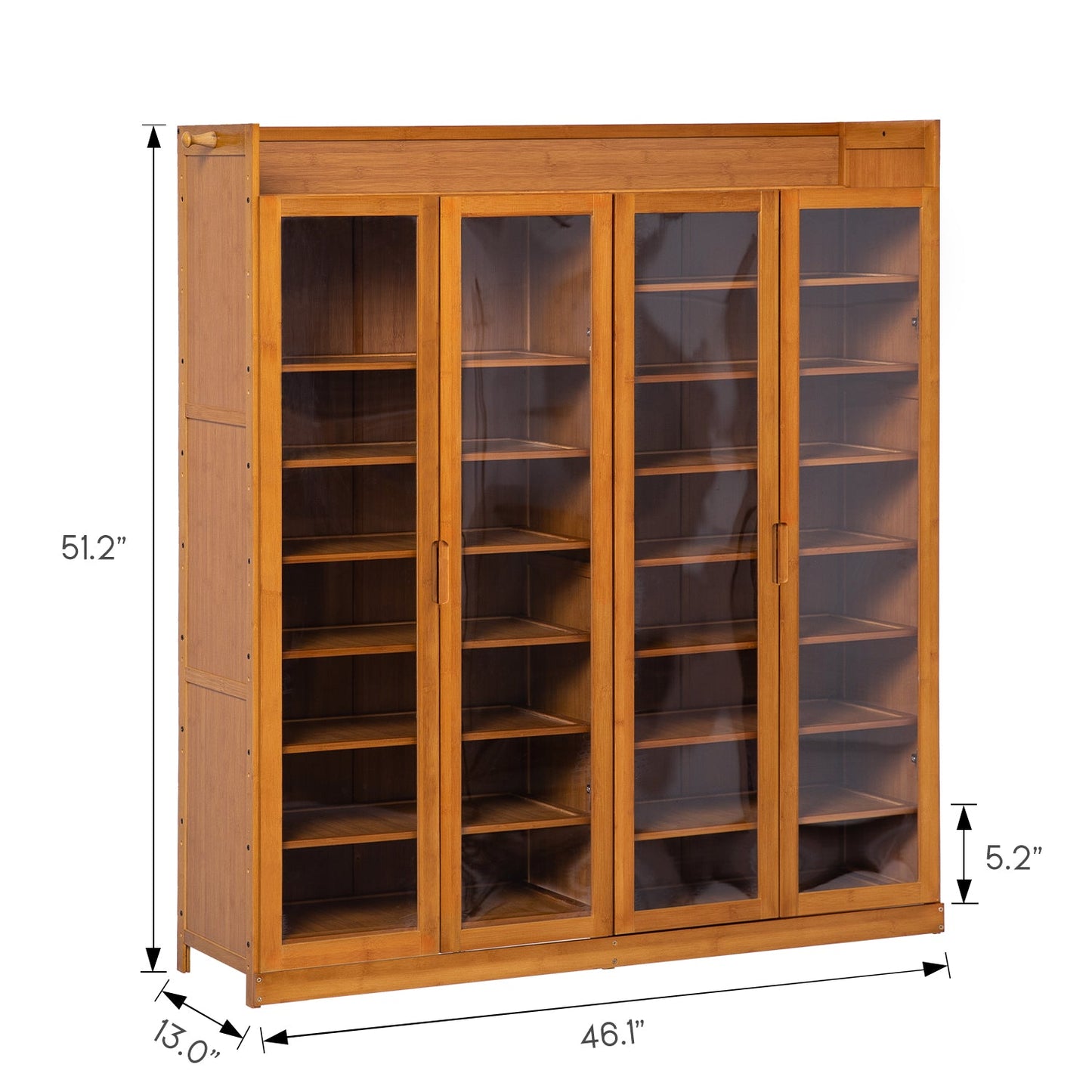Visible Four-Doors Roofless Shoe Organizer w/Boots Compartments - Bamboo/Acrylic - Brown