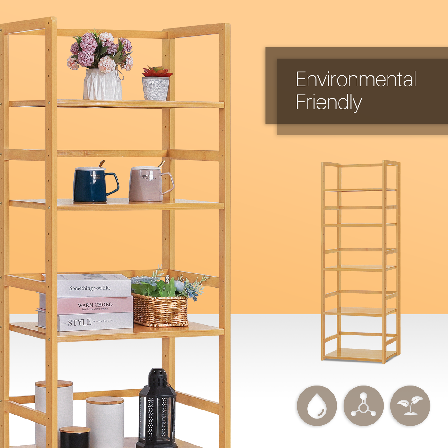Adjustable Stand Alone Multi-Functional Shelf - 5 Tier - Natural
