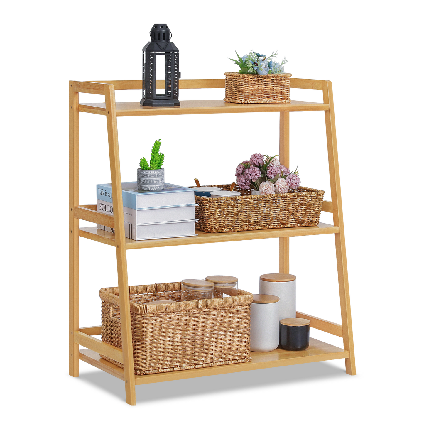 Adjustable Trapezoid Stand Alone Multi-Functional Shelf - 3 Tier - Natural