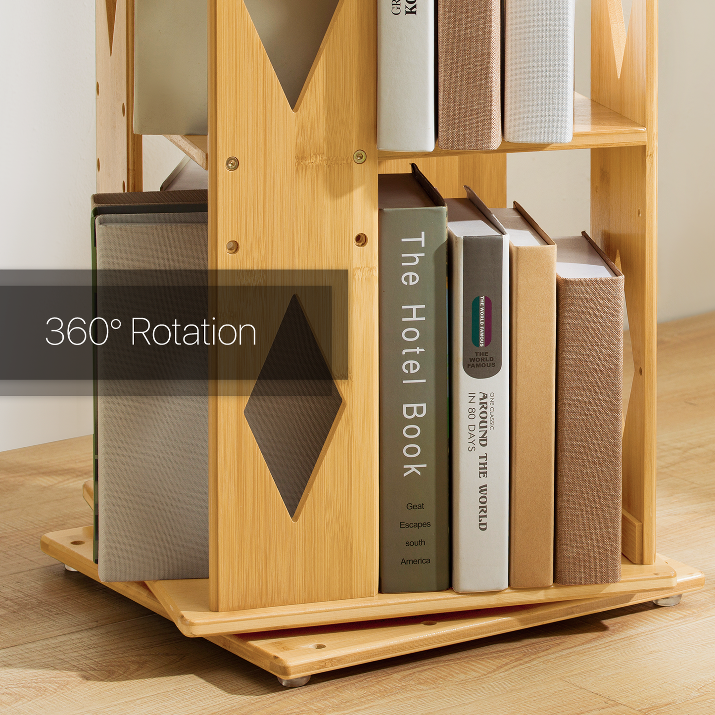 360° Swivel Bookshelf - Diamond Hollow Pattern - 15" - Natural