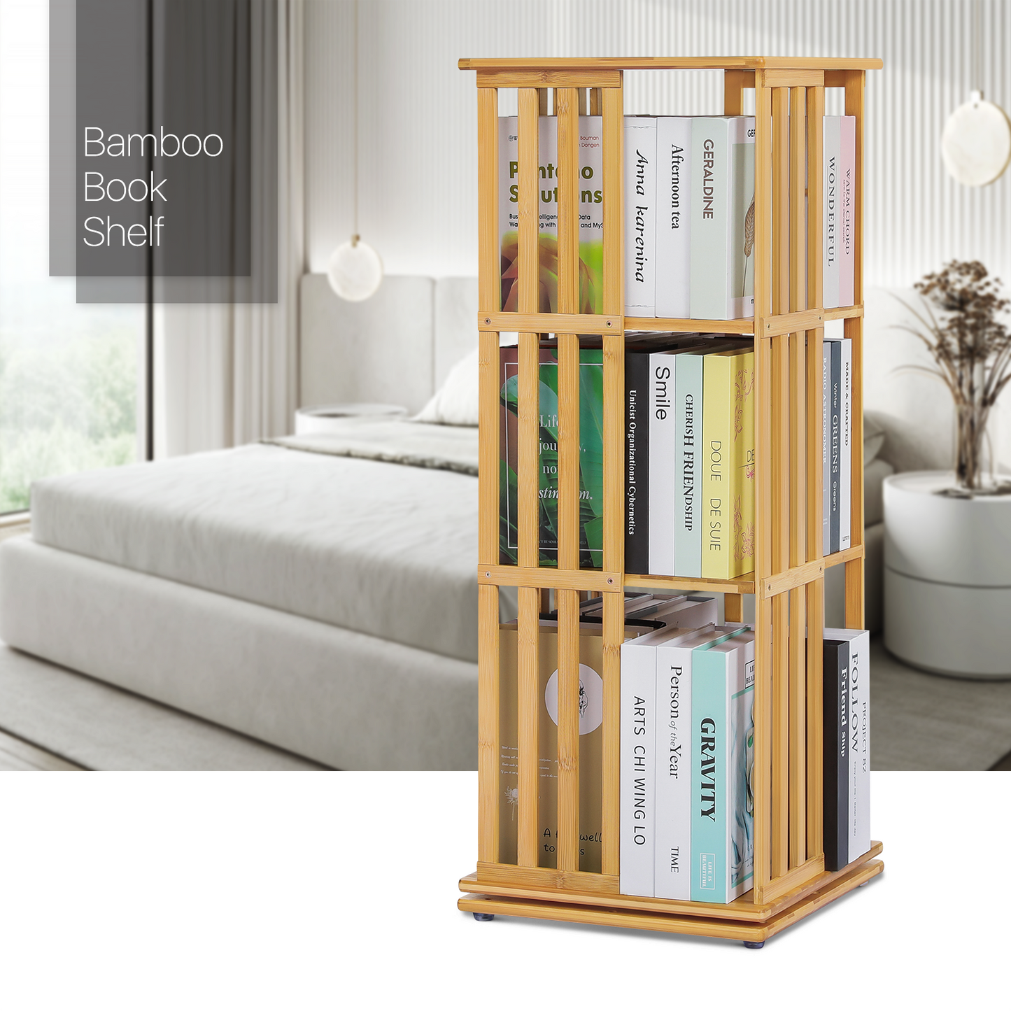 360°Swivel Bookshelf - Vertical Fence Pattern - 15" - Natural