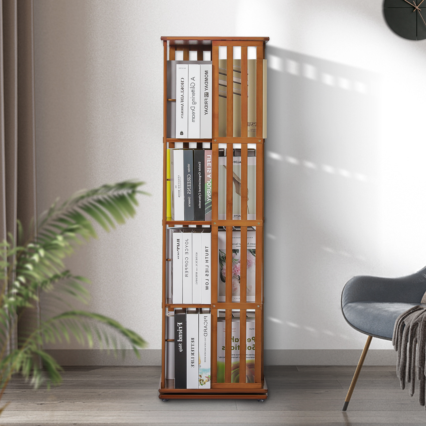 360°Swivel Bookshelf - Vertical Fence Pattern - 15" - Brown